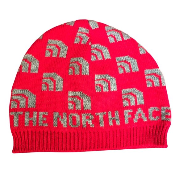 North Face Logo Hat Reversible Knit Beanie Red & Gray Adult Winter JJ3880 - Picture 4 of 5